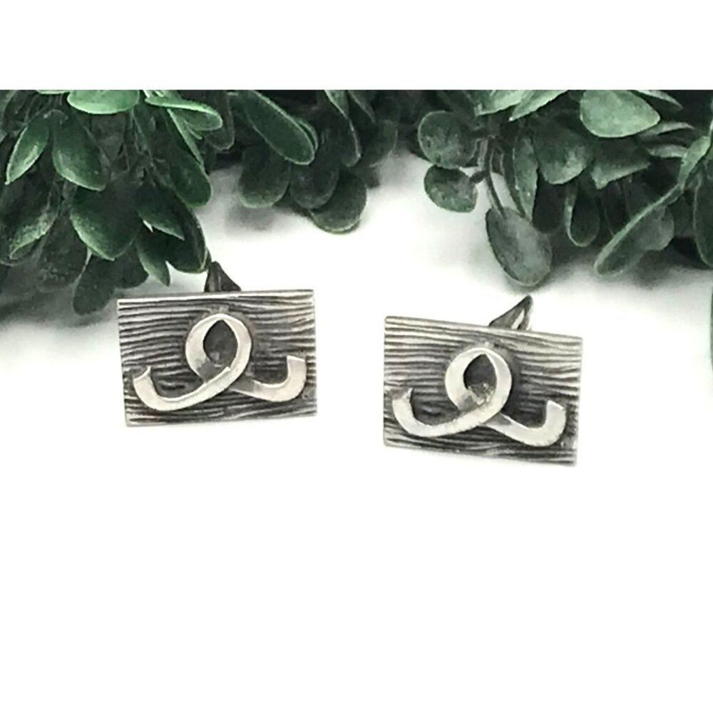 Vintage Silver Tone Rectangular Cufflinks With Ab… - image 4